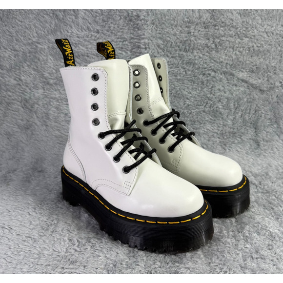 Dr. Martens Jadon Women's Size 5.5 White Leather Platform Lace Up Combat Boots - Picture 1 of 13